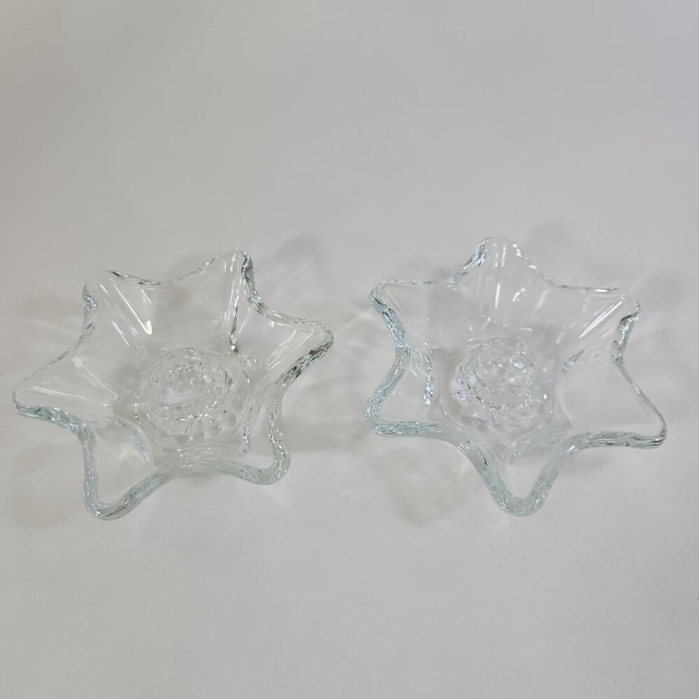 Vtg. Taper Candle Holders,‎ Stars, 6-Point, Glass (Set of 2)